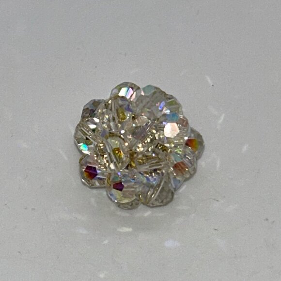 Vintage Aurora Borealis Crystal Ring Stretch Crochet Band Size 6.5 Rare - Picture 4 of 7